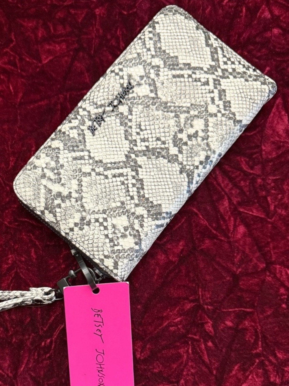 Betsey Johnson Gray and White Snake-Print Wristlet Wallet